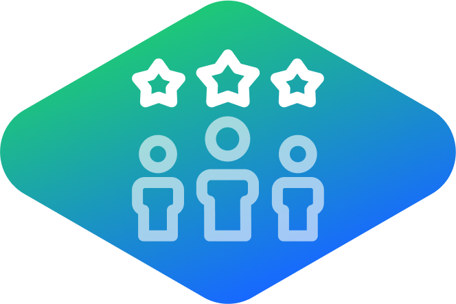 Icon with 3 person forms with stars above them