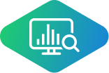 Monitor icon with bars inside and a magnifying glass in front